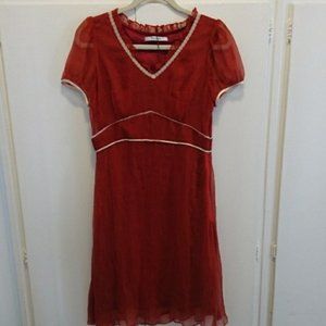 Rust Orange Polka Dot Silk Dress